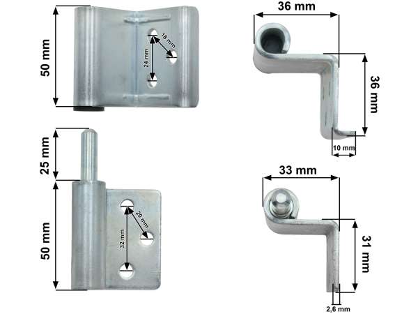 Complete right screwed hinge 30 to the gate