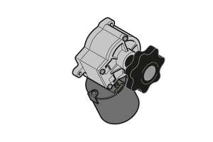 Motor mit Getriebe für die Schranke, links Sommer