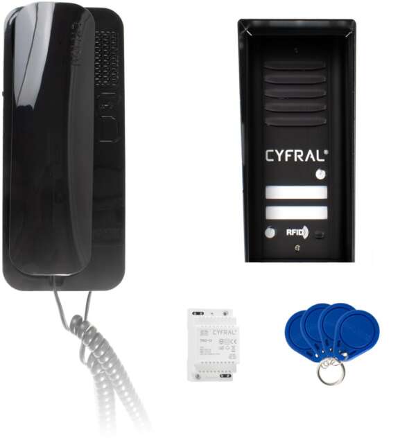 Interphone Cyfral COSMO pour 2 locataires, cassette noire, interphones noirs